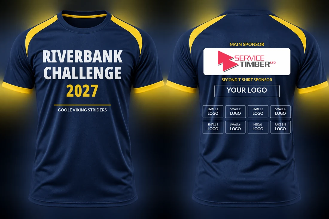 Lead T-shirt Sponsor — Front and back shown. Illustrative 2027 shirt design and sponsor positions.