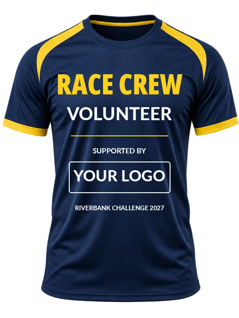 Volunteer Partner — Illustrative volunteer-shirt concept. 40–60 volunteers and marshals are planned for 2027.